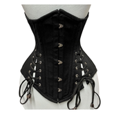 Maxkik Handmade Black Underbust Steel Boned Corset with Hip Ties Waist Training Shapewear