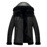 Maxkik Men’s Black Hooded B3 Leather Bomber Jacket Aviator Flight Jacket