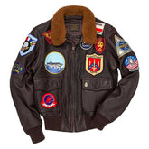 Maxkik Men’s Brown Pete Maverick Top Gun Leather Bomber Jacket Tom Cruise Aviator Style