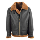 Maxkik Men's B3 Sheepskin Leather Jacket Brown Ginger Classic Aviator Leather Coat