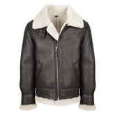 Maxkik Men's B3 Sheepskin Leather Jacket Brown White Classic Aviator Leather Coat