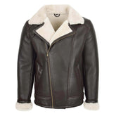 Maxkik Men’s Sheepskin Pilot Jacket Brown White Classic Aviator Flying Jacket
