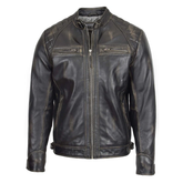 Maxkik Men’s Biker Leather Jacket Standing Collar Vintage Brown Jacket