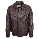 Maxkik Men’s Brown Leather Bomber Jacket Classic Blouson Style