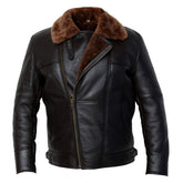 Maxkik Men’s Black RAF B3 Leather Bomber Jacket Brown Fur Flying Aviator Style