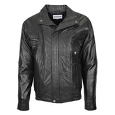 Maxkik Men’s Leather Bomber Blouson Jacket Black Soft Leather Casual Jacket