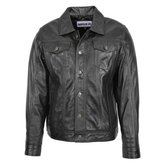 Maxkik Men’s Rider Leather Jacket Black Casual Button Leather Coat
