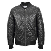 Maxkik Men’s Leather Quilted Bomber Jacket Black Zip-Up Casual Jacket