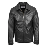 Maxkik Men’s Leather Biker Jacket Black Zip Box Leather Casual Jacket