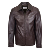 Maxkik Men’s Leather Biker Jacket Brown Zip Box Leather Casual Jacket