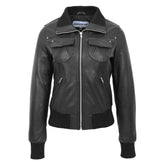 Maxkik Women’s Leather Classic Bomber Jacket Black Leather Jacket
