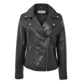 Maxkik Women’s Soft Leather Cross Zip Biker Jacket Black Leather Moto Jacket