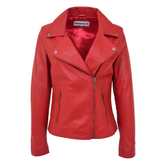 Maxkik Women’s Soft Leather Cross Zip Biker Jacket Red Leather Moto Jacket