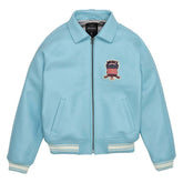 Men’s Avirex Style Bomber Jacket Light Blue Aviator Vintage Leather Jacket