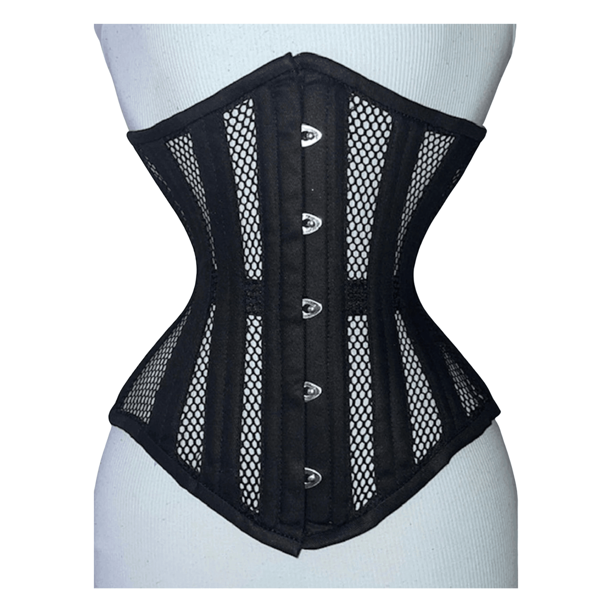 Maxkik Handmade Black Mesh Underbust Corset Double Steel Boned Waist Trainer