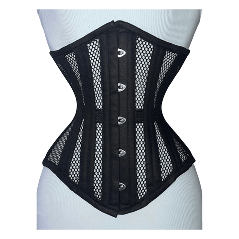 Maxkik Handmade Black Mesh Underbust Corset Double Steel Boned Waist Trainer