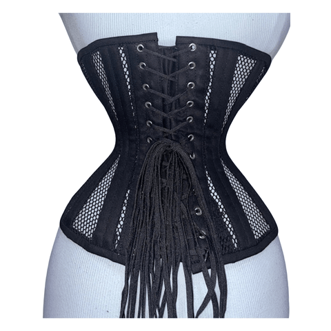 Maxkik Handmade Black Mesh Underbust Corset Double Steel Boned Waist Trainer