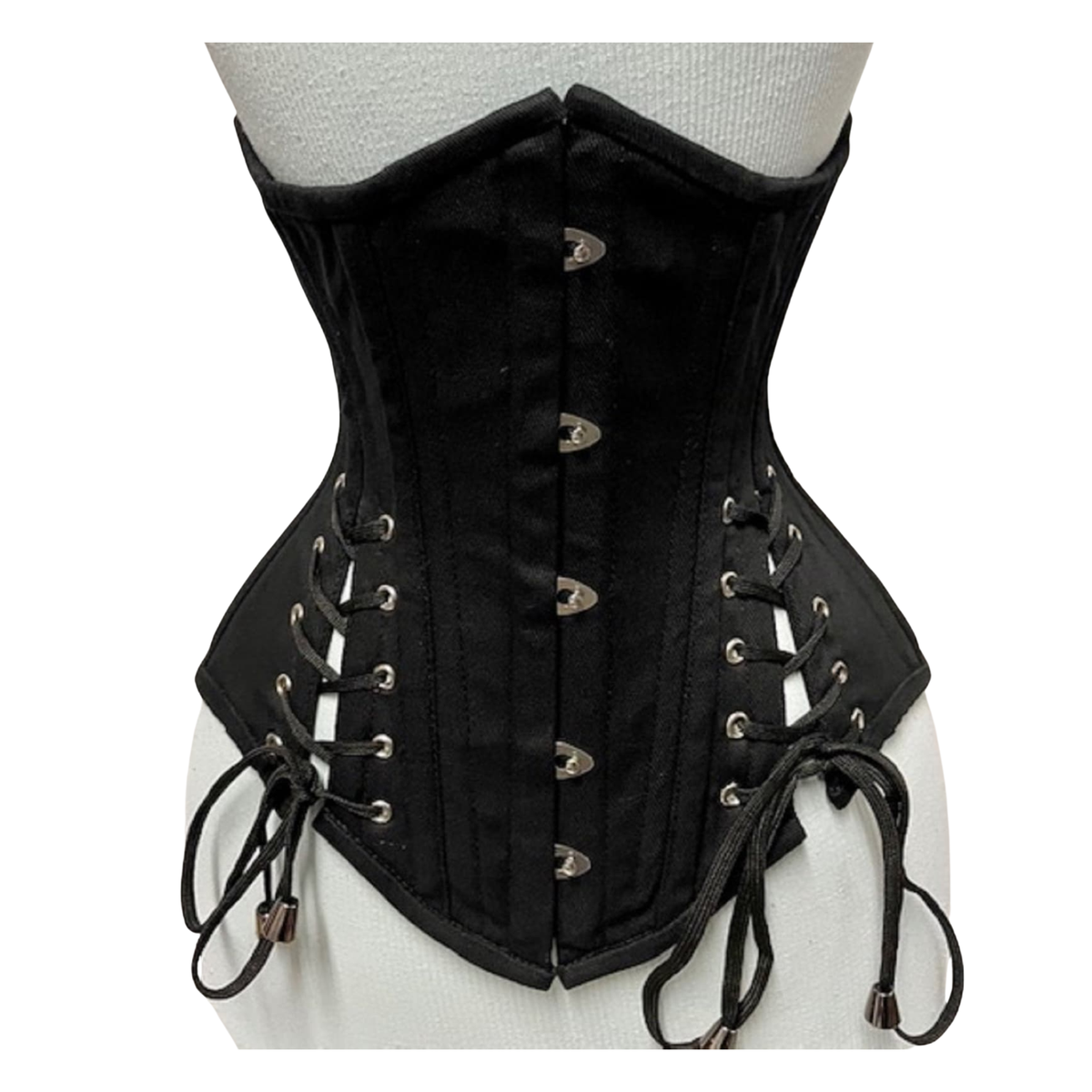 Maxkik Handmade Black Underbust Steel Boned Corset with Hip Ties Waist Training Shapewear