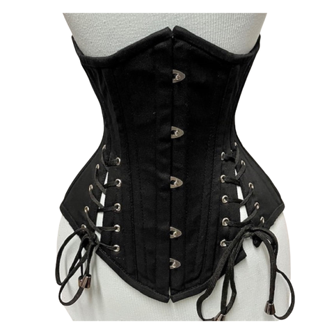 Maxkik Handmade Black Underbust Steel Boned Corset with Hip Ties Waist Training Shapewear