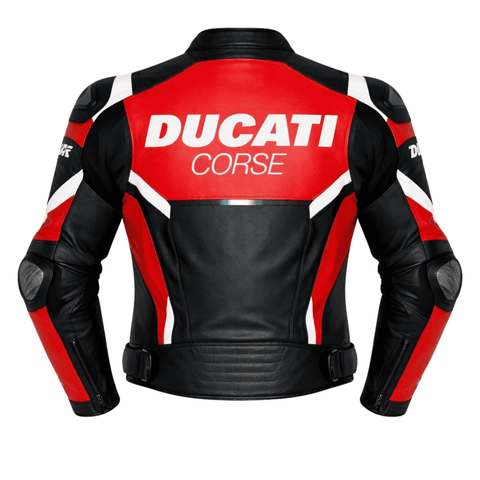 Ducati Corse Style Leather Motorcycle Jacket Black Red CE Armored Racing Jacket