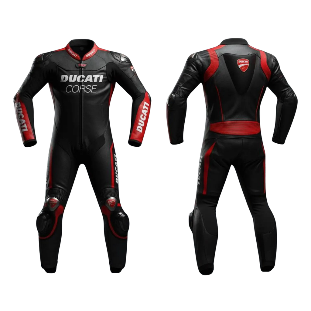 Ducati One-Piece Leather Racing Suit Black CE Armor Motorcycle
