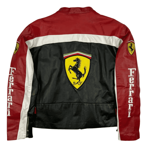 Handmade Men’s Ferrari Black Leather Racing Jacket F1 Inspired Biker Coat
