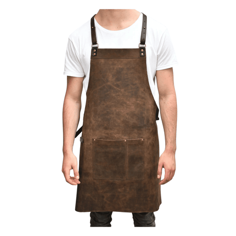 Maxkik Handmade Leather Crossback Apron Adjustable Chef BBQ Work Apron