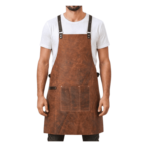 Maxkik Handmade Leather Crossback Apron Adjustable Chef BBQ Work Apron