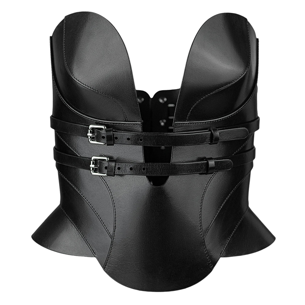 Maxkik Handmade Black Leather Overbust Corset Top Viking Gothic Bustier Corset