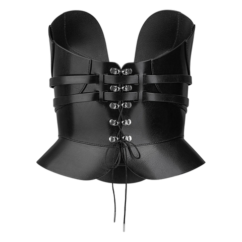 Maxkik Handmade Black Leather Overbust Corset Top Viking Gothic Bustier Corset