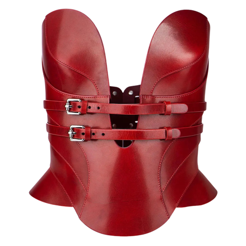 Maxkik Handmade Red Leather Overbust Corset Top Luxury Viking Gothic Bustier