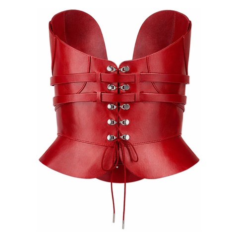 Maxkik Handmade Red Leather Overbust Corset Top Luxury Viking Gothic Bustier