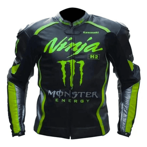 Men’s Kawasaki Racing Leather Jacket Black CE Armor Motorcycle Biker Jacket