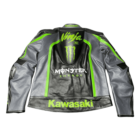 Men’s Kawasaki Racing Leather Jacket Black CE Armor Motorcycle Biker Jacket