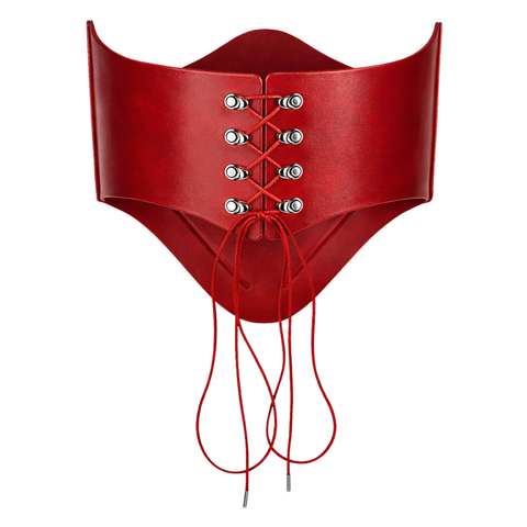 Maxkik Handcrafted Victorian Red Leather Overbust Corset Steel Boned Gothic Basque