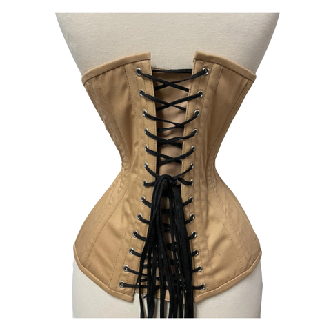 Maxkik Handmade Beige Longline Underbust Corset Steel Boned Tightlacing Waist Trainer