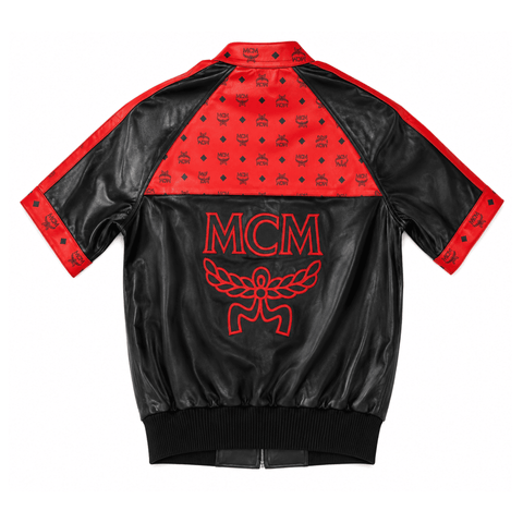 MCM Inspired Black Red Tracksuit Leather Jacket and Shorts Set