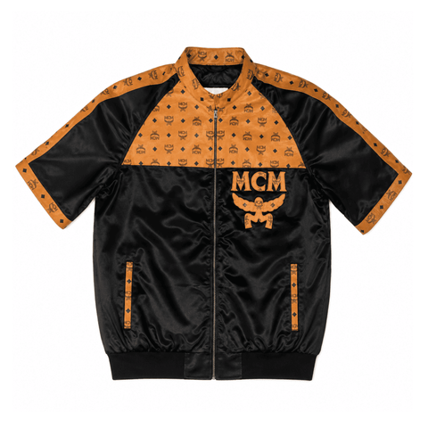 MCM Inspired Black Cognac Tracksuit Leather Jacket and Shorts Set