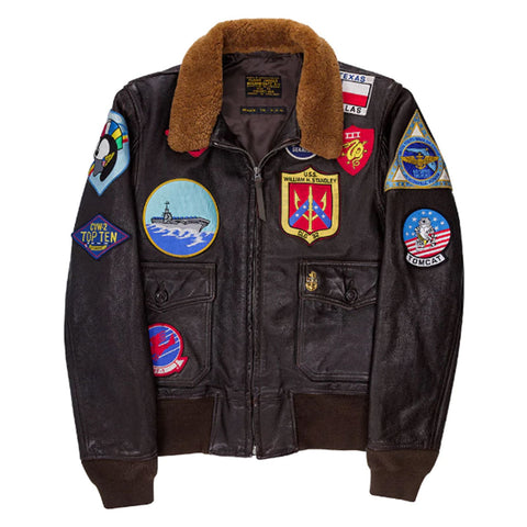 Maxkik Men’s Brown Pete Maverick Top Gun Leather Bomber Jacket Tom Cruise Aviator Style