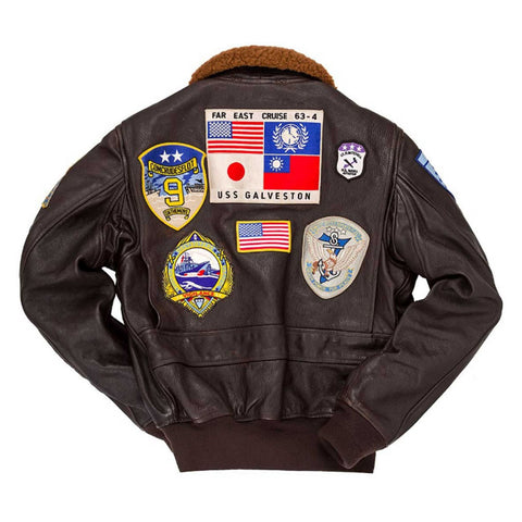 Maxkik Men’s Brown Pete Maverick Top Gun Leather Bomber Jacket Tom Cruise Aviator Style