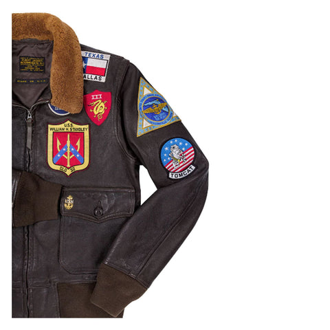 Maxkik Men’s Brown Pete Maverick Top Gun Leather Bomber Jacket Tom Cruise Aviator Style