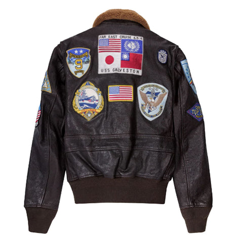 Maxkik Men’s Brown Pete Maverick Top Gun Leather Bomber Jacket Tom Cruise Aviator Style
