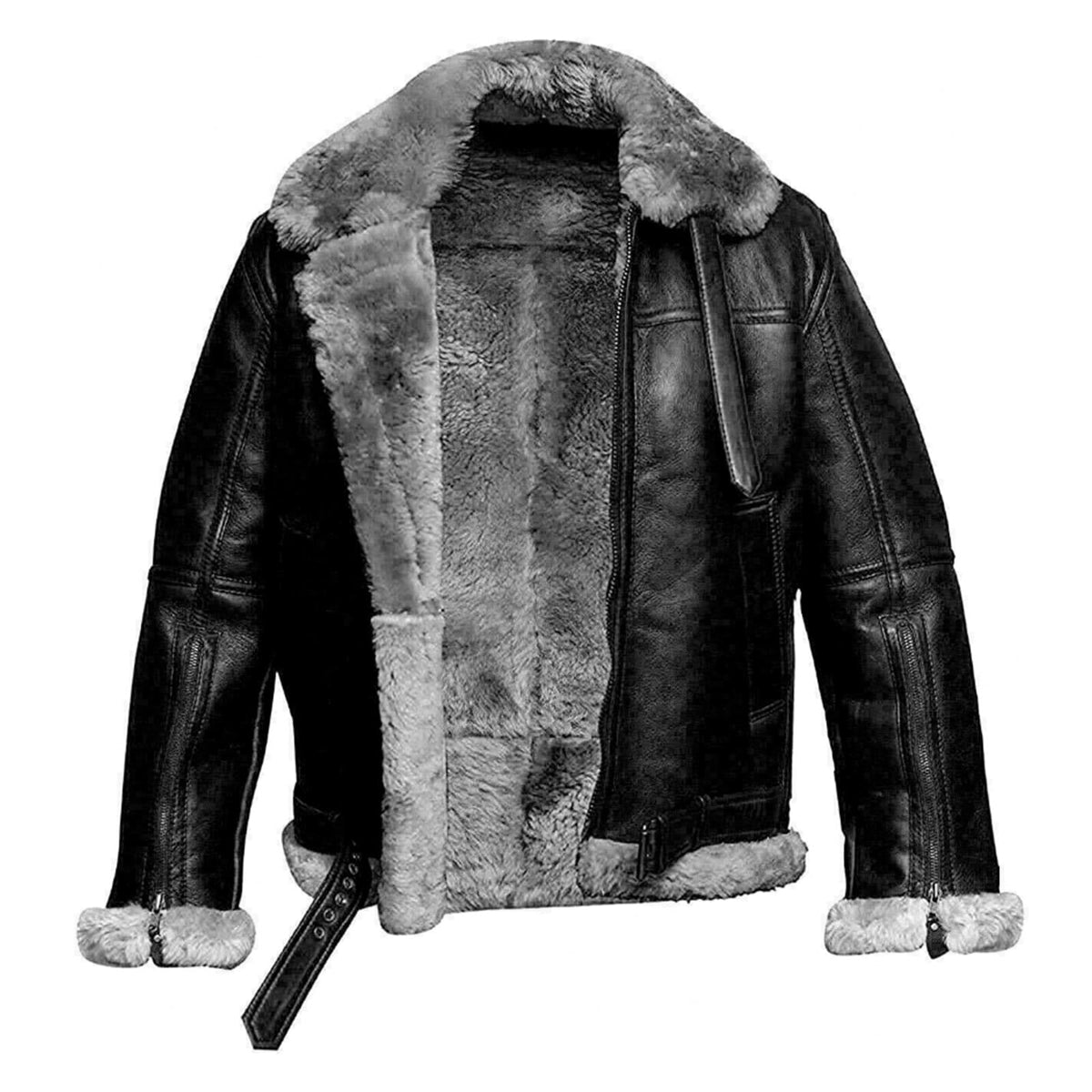Maxkik Men’s Black RAF B3 Leather Bomber Jacket Pilot Flying Aviator Style