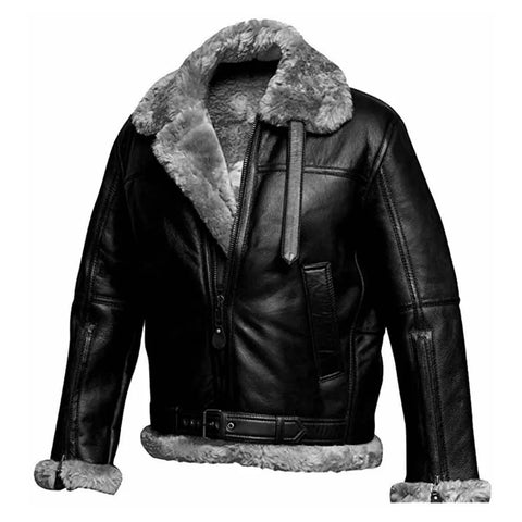 Maxkik Men’s Black RAF B3 Leather Bomber Jacket Pilot Flying Aviator Style