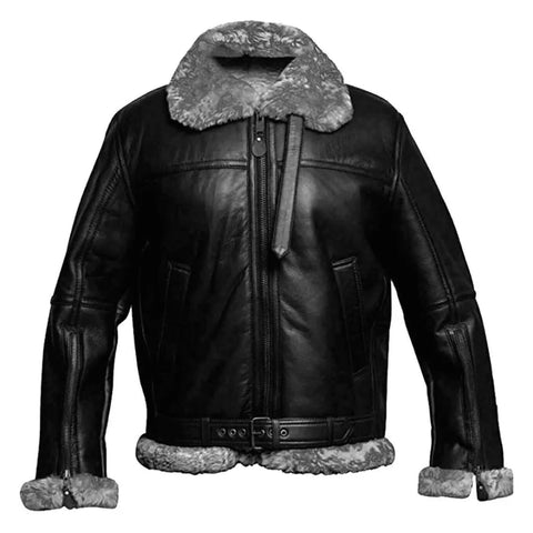 Maxkik Men’s Black RAF B3 Leather Bomber Jacket Pilot Flying Aviator Style