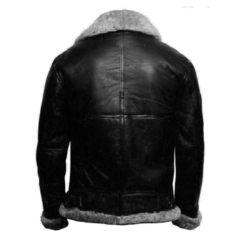 Maxkik Men’s Black RAF B3 Leather Bomber Jacket Pilot Flying Aviator Style