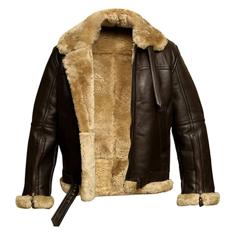 Maxkik Men’s Brown RAF B3 Leather Bomber Jacket Pilot Flying Aviator Style