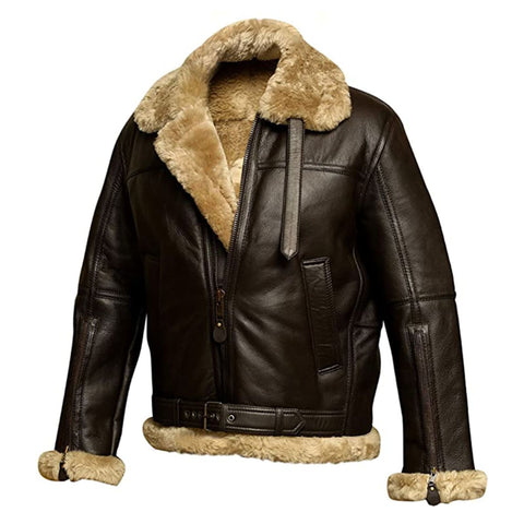 Maxkik Men’s Brown RAF B3 Leather Bomber Jacket Pilot Flying Aviator Style