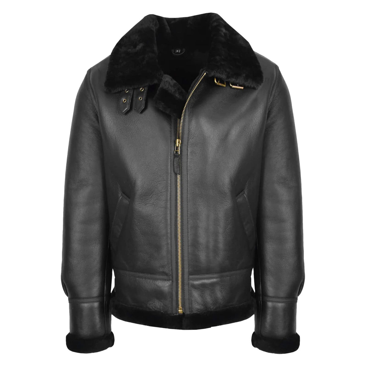 Maxkik Men's B3 Sheepskin Leather Jacket Black Classic Aviator Leather Coat