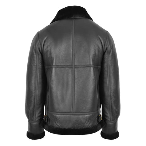 Maxkik Men's B3 Sheepskin Leather Jacket Black Classic Aviator Leather Coat